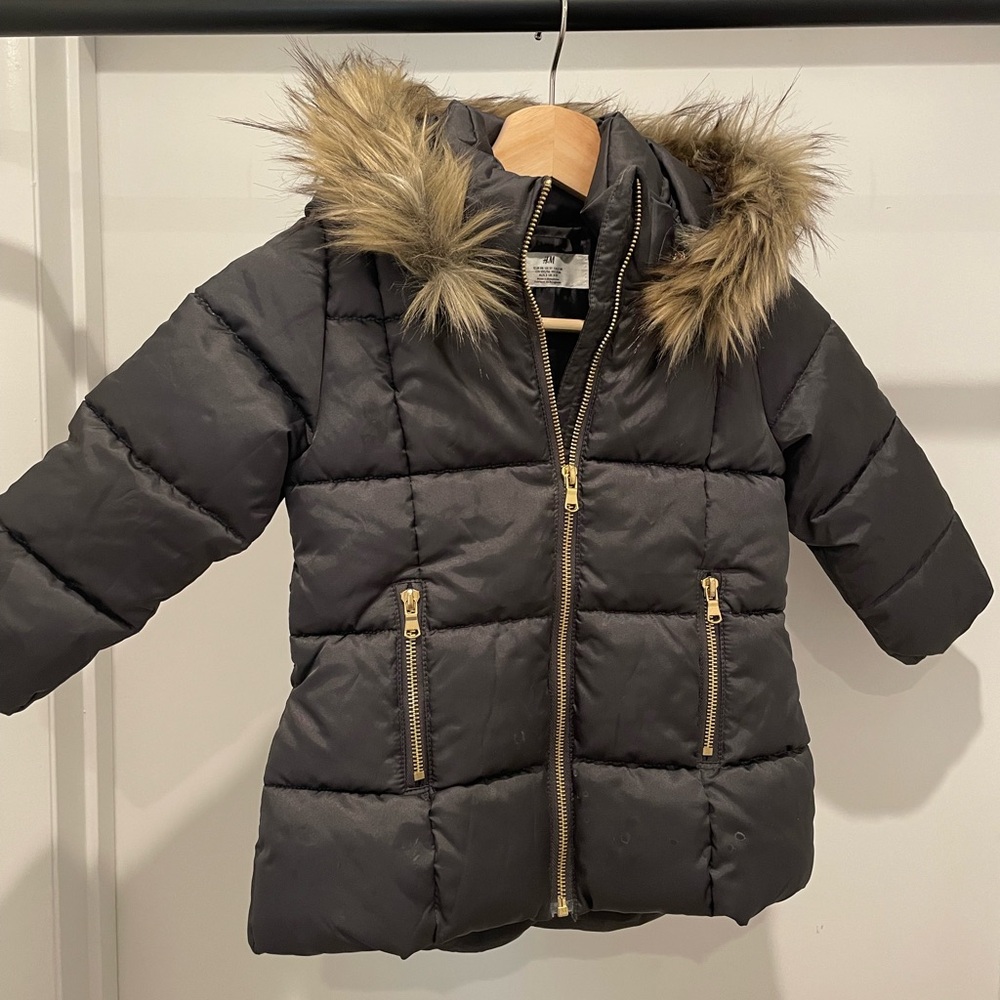 Children's Puffer Jacket with Faux Fur Hood
